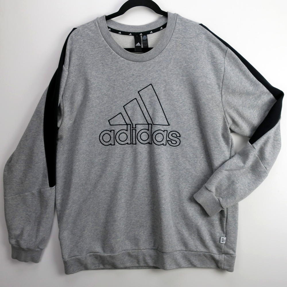 Adidas Men's XL Gray Logo Crewneck Sweatshirt Organic Cotton Pullover